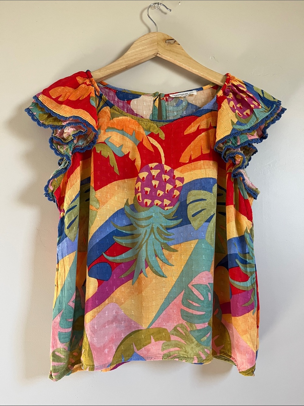 Christian Siriano Tropical Multicolor Ruffle Sleeve Blouse